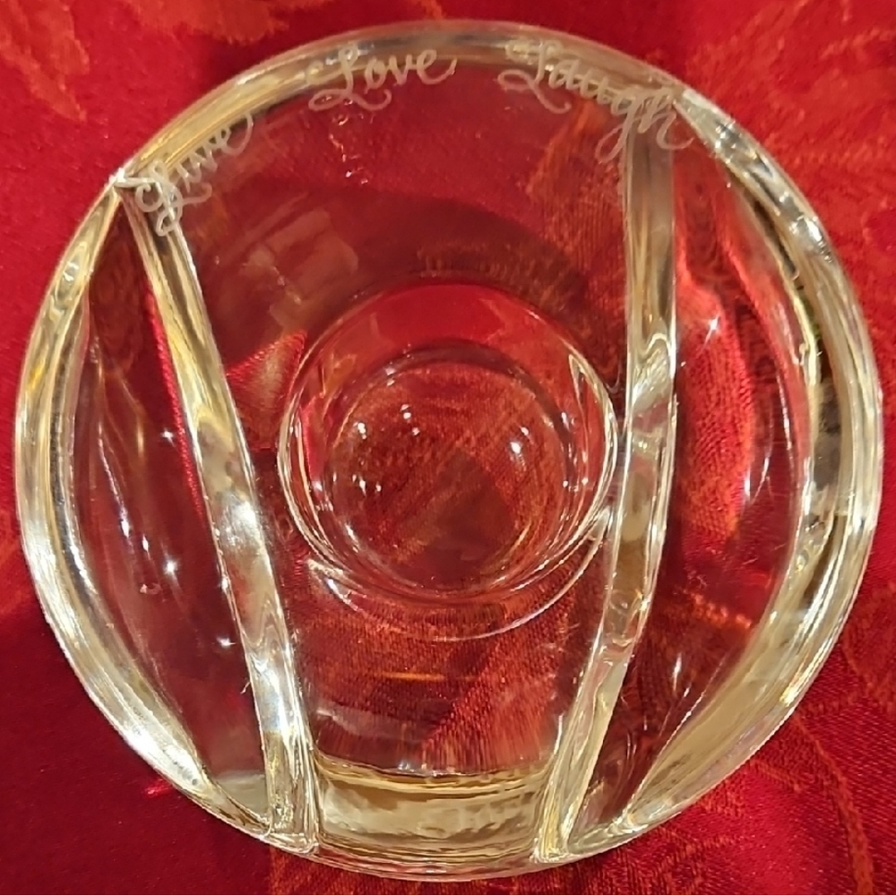 Orrefors Kostaboda Clear Crystal Live Love Laugh Tealight Candle Holder